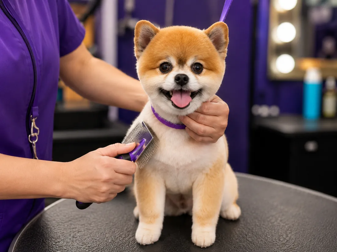 The Tangled Tails team caring for a dog in Altoona, Iowa